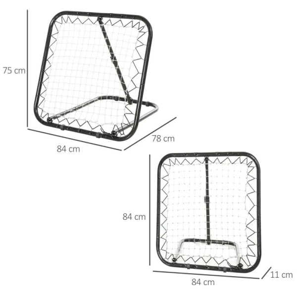 Rootz Rebounder Net - Fotboll Rebounder Net - Vikbart Kickback Goal - Rebound Wall Net - Justerbart - Svart - 78 x 84 x 65-78 cm