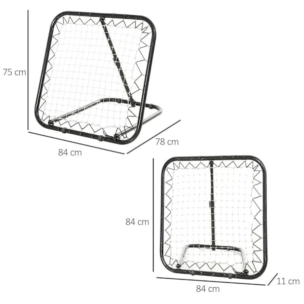 Rootz Rebounder Net - Jalkapallon palautusverkko - Taitettava takapotkumaali - Rebound-seinäverkko - Säädettävä - Musta - 78 x 84 x 65-78 cm