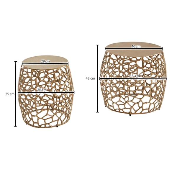 Rootz sidebord sæt med 2 aluminium guld design redeborde metal runde - Stue bord, sofabord, grenstruktur, moderne - 2-delt sofabord stue