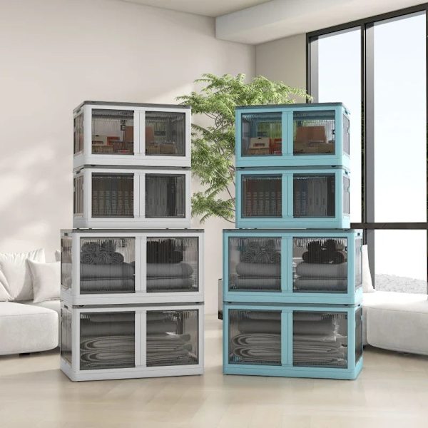 Rootz Förvaringslåda - Set med 3 hopfällbar förvaringslåda - Med hjul - Plast - Vikbar - Vit - 60 x 42 x 34 cm