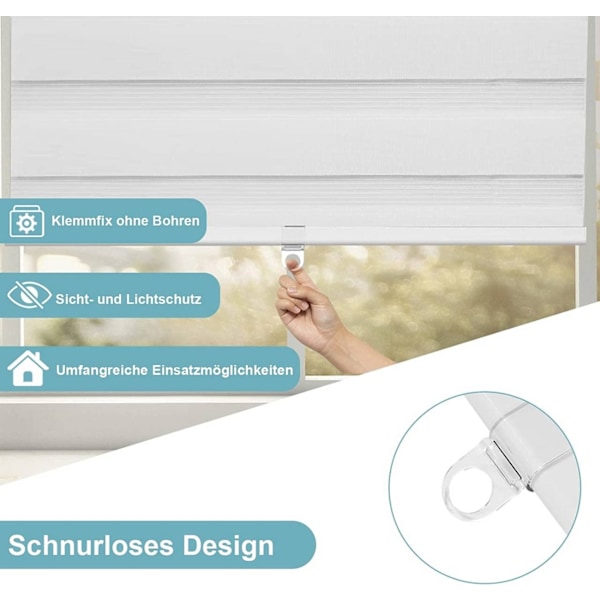 Rootz Cordless Dobbelt Rullegardin - Zebra vinduesskærm - Darkening Privacy Screen - 100% Polyester - 70cm x 150cm - Klemmfix Installation