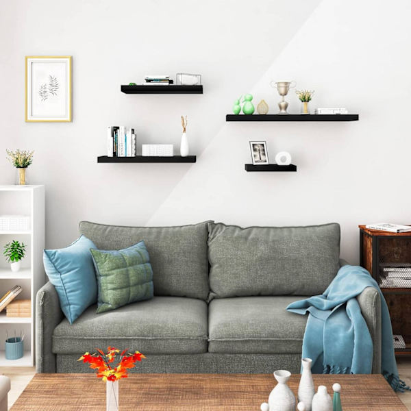 Rootz Set med 4 vägghyllor - Flytande hyllor - Displaykanter - Fuktbeständig, hög belastningskapacitet, enkel installation - 25 cm till 120 cm x 22,9