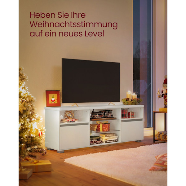 Rootz White TV Stand - Underholdningscenter - Mediekonsol - Spånplade - Hærdet glas - 40 cm x 160 cm x 60 cm - 37,2 kg - 40 kg Max bordpladebelastning