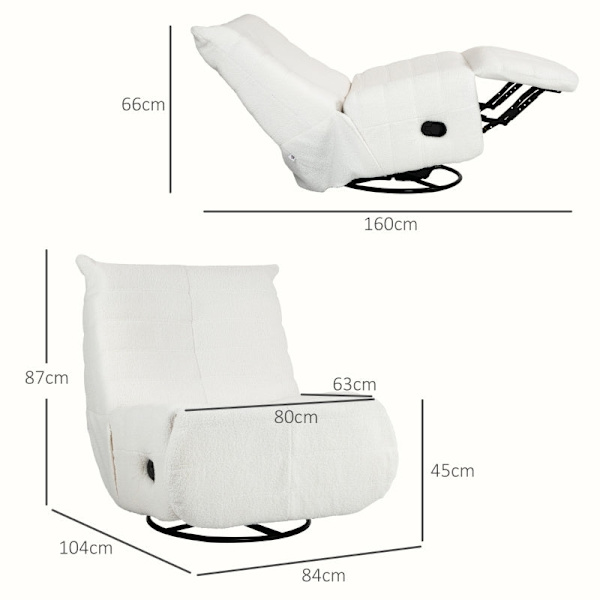 Rootz Fåtölj - TV-fåtölj - Lazy Boy Chair - 150-graders vila - Gungande och vridbar - Teddytyg - 84cm x 104cm x 87cm