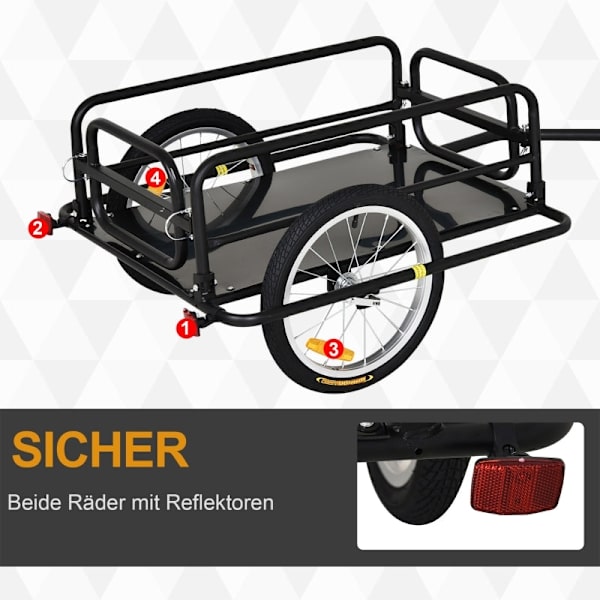 Rootz Cykeltrailer - Lasttrailer - Heavy-Duty Transport - Forbedret sikkerhed - Holdbar konstruktion - Overlegen stabilitet - 139 cm x 71,5 cm x 49 cm