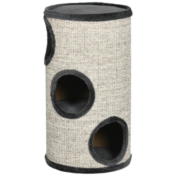 Rootz Scratch Barrel - Scratching Barrel - 3-lagers Scratcher Barrel - Inkluderar sisalrep - Scratcher Pad - Cat Scratcher - Grå - 38cm x 38cm x 70cm