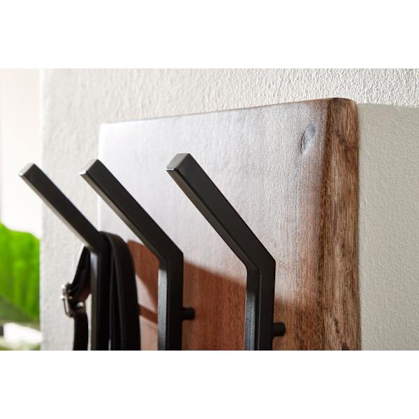 Rootz design knagerække akacie massivt træ - metal 35,5 x 100 x 11 cm - Krogestang 2-rækket hall knagerække væg - Garderobe træ