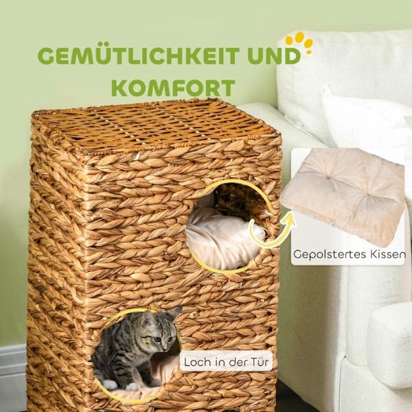 Rootz Cat Tower - Kattekradsestolpe - Cat Condo - Vandhyacint - Multi-level - Vaskbare puder - 40cm x 31cm x 76cm