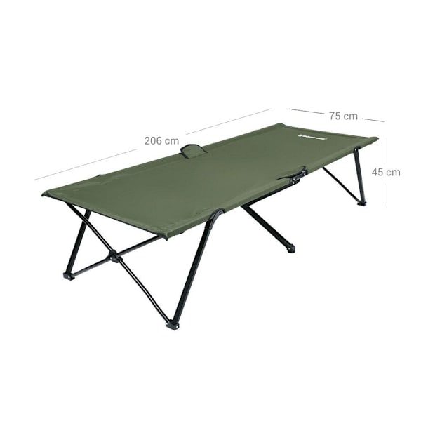 Rootz Campingseng - Heavy Duty Campingseng - Sammenklappelig lejrseng - Udendørs soveseng - Kompakt lejrseng - Campingseng til børn - Army Green - 206