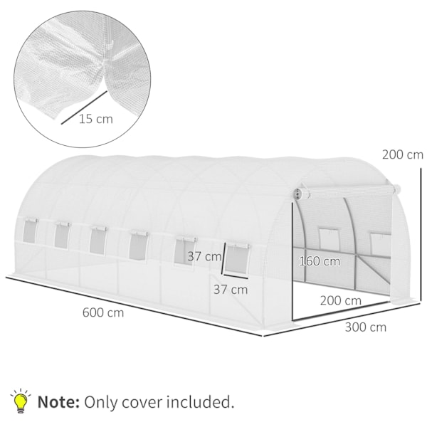 Rootz Greenhouse Replacement Film - Garden Cover - Plant Shelter - tårbeständig - 600 cm x 300 cm x 200 cm - 12 Windows & Door