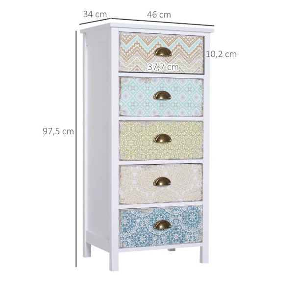 Rootz byrå - Siedeboard - Kommoder - Modern design - 5 lådor - Förvaringsskåp - Furu - Flerfärgad - 46L x 34W x 97,5H cm