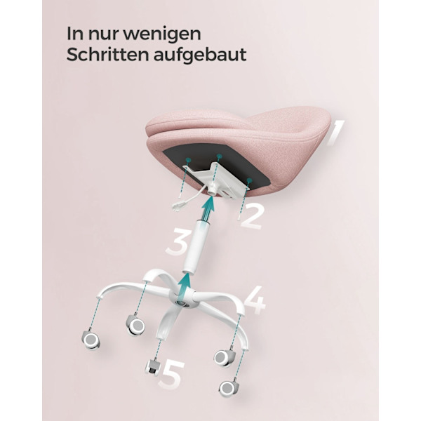 Rootz Pink Drejestol - Behagelig lænestol - Roterende sæde - Stålstel - Bomuld-hør-blanding - Justerbar højde - 60 cm x 60 cm x 80-90 cm