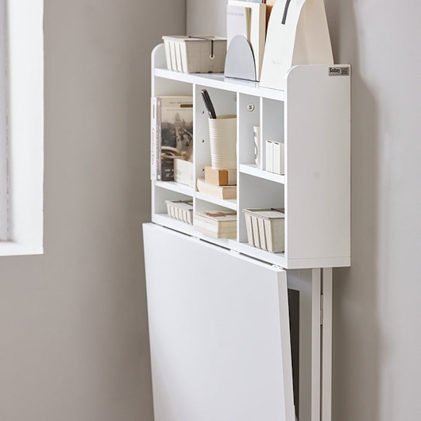 Rootz vægmonteret klapbord - Spisebord - Skab med hylder - Justerbar opbevaring - Pladsbesparende design - Nem montering - Hvid - 90cm x 78cm x 60cm
