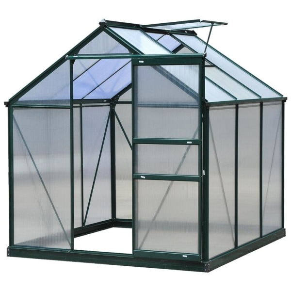 Rootz Greenhouse - Walk-in Mini Greenhouse - Med takfönster - Skjutdörr - Aluminiumlegering/PC Board - Grön/Transparent - 190 x 192 x 201cm