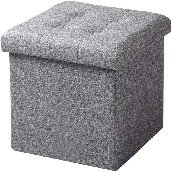 Rootzin kokoontaittuva säilytysjakkara - Ottomaanien penkki - Tilaa säästävä istuin - MDF (E1) - 37,5 cm x 38 cm x 37,5 cm - Hengittävä pellavapäällin