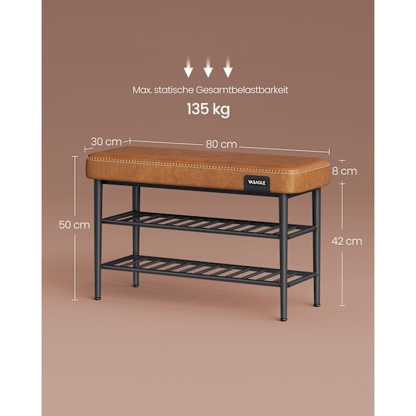 Rootz EKHO Collection - Skobænk - Entryway Organizer - Karamelbrun - 30 cm x 80 cm x 50 cm - 6,3 kg