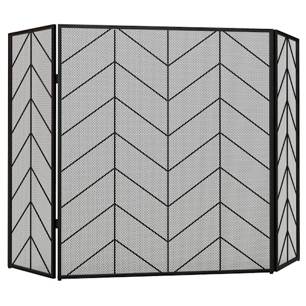 Rootz takan suojaritilä - Palosuoja - Kipinäsuojaritilä - Kalanruotokuvio - Taitettavat paneelit - Jauhemaalattu teräs - 135cm x 1,2cm x 85cm