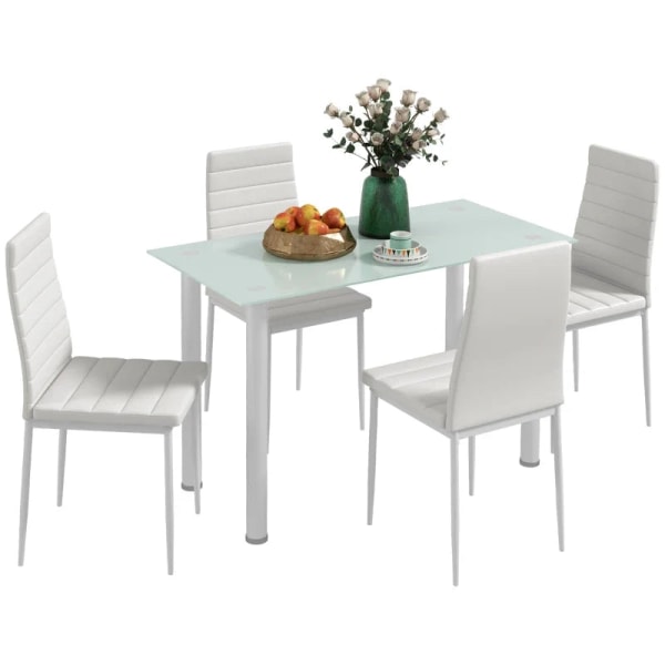 Rootz Dining Group - Matbord med 4 stolar - Modern design - Glasbord - konstläder - Vit - 120cm x 60cm x 97cm