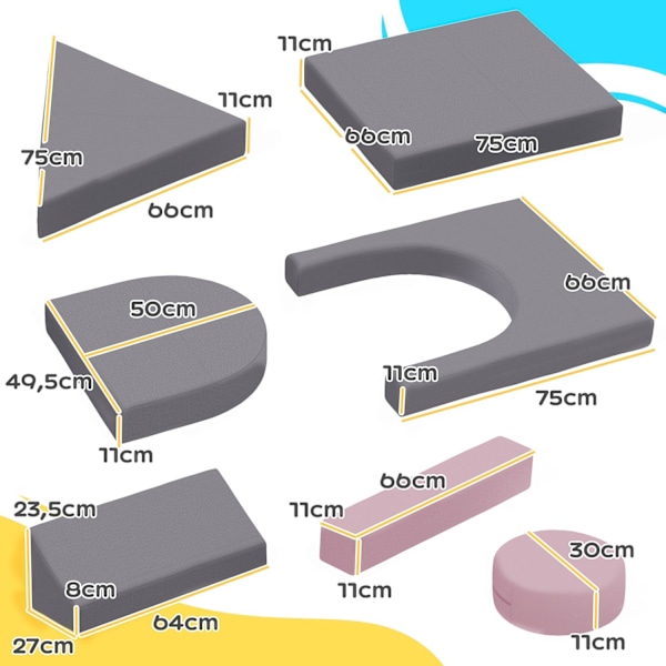 Rootz Modular Children's Sofa - Play Sofa - Building Blocks - Boost Creativity - 150 cm x 69 cm x 49 cm