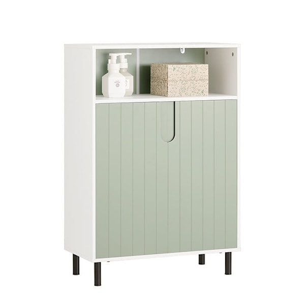 Rootz moderne badeværelses kommode med 2 døre - Skænk - Entreskab - Justerbar hylde - Stor opbevaringsplads - Vandtætte metalben - Hvid-grøn - 60 cm x