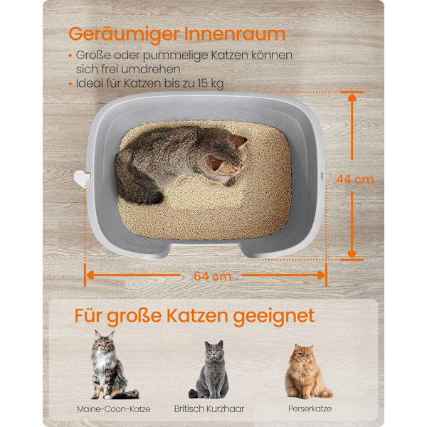 Rootz Cat kattlåda - Kitty kattlåda - Högsidig kattlåda - PP plast - 64cm x 76cm x 33cm