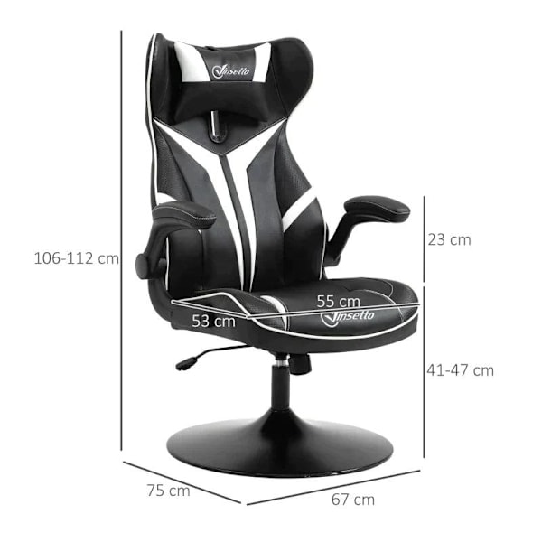Rootz Gaming Chair - Ergonomisk datorstol - Snurrstol - Med Rocker Funktion - Svart/Vit - 67 cm x 75 cm x 112 cm