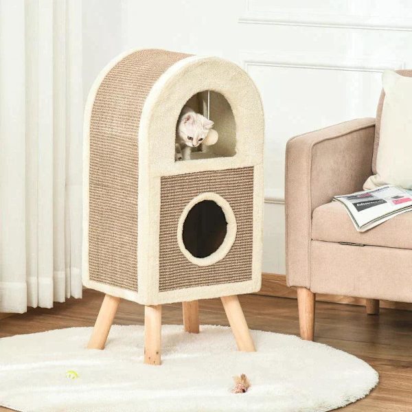Rootz Skrapstolpe - Cat Cave - Cat Scratching Stolpe - Cat Climbing Tree - Kattsäng - Kaffe - 40 x 34 x 91 cm