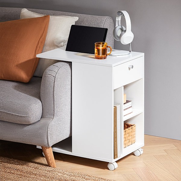 Rootz Bedside Table - Nightbord - Serveringsvogn - Rumbesparende design - MDF -materiale - 36x62x50cm - jernbane til tablet
