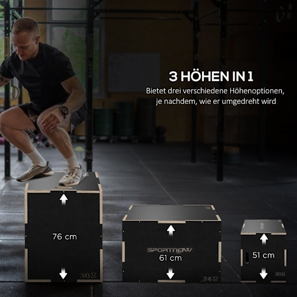 Rootz Wooden Plyometric Jump Box - Crossfit Jump Trainer - Box Jump Utrustning - Bokträ - 76cm x 61cm x 51cm
