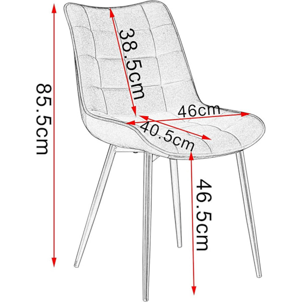 Rootz Set med 6 matstolar - Sammetssittplatser - Metallram - Bekväm, hållbar, ergonomisk design - 46 cm x 40,5 cm sits