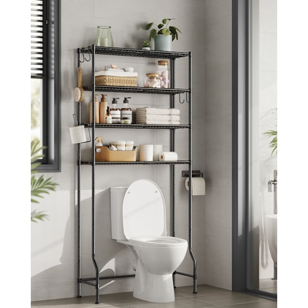 Rootz metal toilethylde - Sort opbevaringsstativ til badeværelset - Organiseringsstativ - Robust konstruktion - 30 cm x 83 cm x 176 cm
