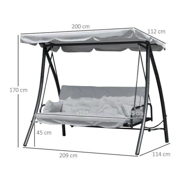 Rootz Hammock Swing - Keinutuoli - Puutarhakeinu - Kallistava toiminto - Metalli/polyesteri - Harmaa - 2,09 x 1,14 x 1,70 m