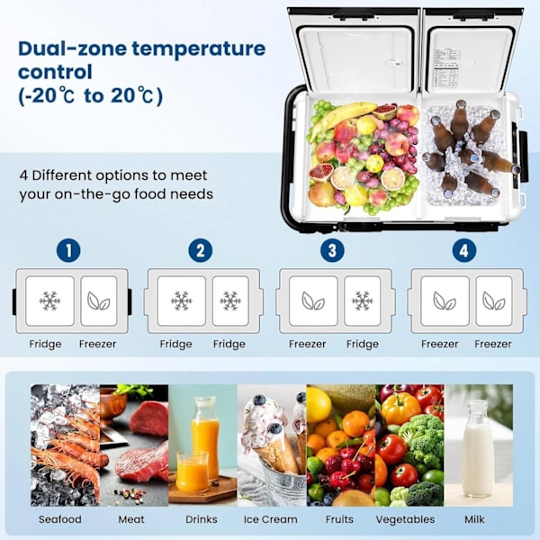 Rootz kompressorkylbox - Bärbart kylskåp - Campingkylskåp - 30/40/50 L Kapacitet - Dubbelzon - Batteriskydd - 2 zoner - APP-kontroll - Eco/Max-läge -