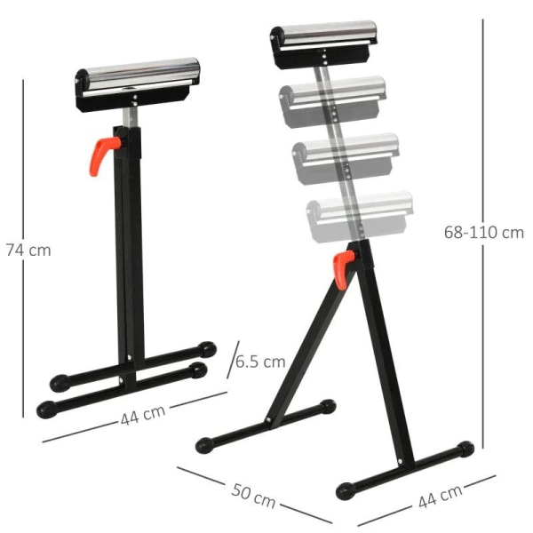 Rootz Roller Stand - Roller Support - Justerbar Roller Stand - Extra Stand - Support Stand - Metall - Svart - 44 X 50 X 68-110 cm