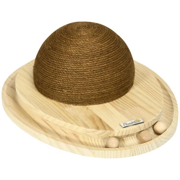 Rootz Interactive Cat Toy - Ridseoverflade - Oval marmorbane - Fyrretræ - Naturlig + Kaffe - 39,5 x 32,5 x 14,5 cm