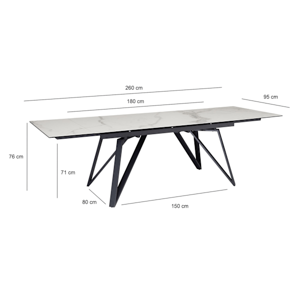 Rootz Large Modern Dining Table - Rectangular Table - Marble Look Table - Sits 12 - 180-260 cm x 95 cm x 76 cm