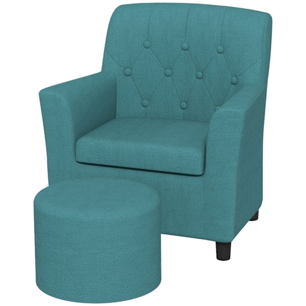 Rootz Kids Lænestolssæt - Børnesofa - Matchende osmannisk - Stilfuldt diamantryglæn - Træramme - Hyggelig polstring - Blå - 45 cm x 43 cm x 50,5 cm