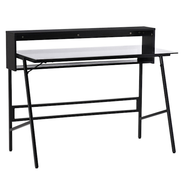 Rootz skrivebord med hylder - sort, grå - stål, spånplade, glas - cm x 45,27 cm x 35,43 cm