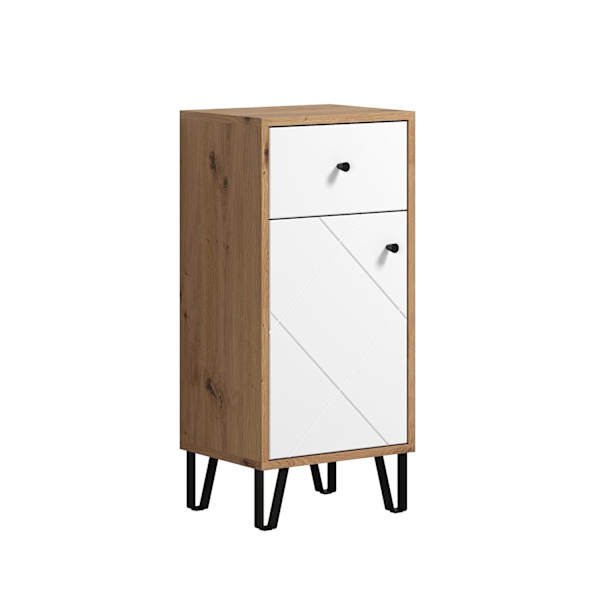 Rootz Bathroom Dresser - Storage Cabinet - Bath Organizer - Scandinavian Design - White Matt with Artisan Oak - 36x79x29 cm