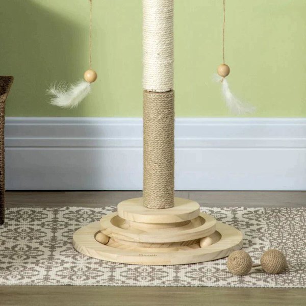 Rootz skrapstolpe - Kattträd - Cat Tower - Kitty Activity Center - Med skivspelare interaktiv bollleksak - Naturlig - 32cm x 32cm x 56cm