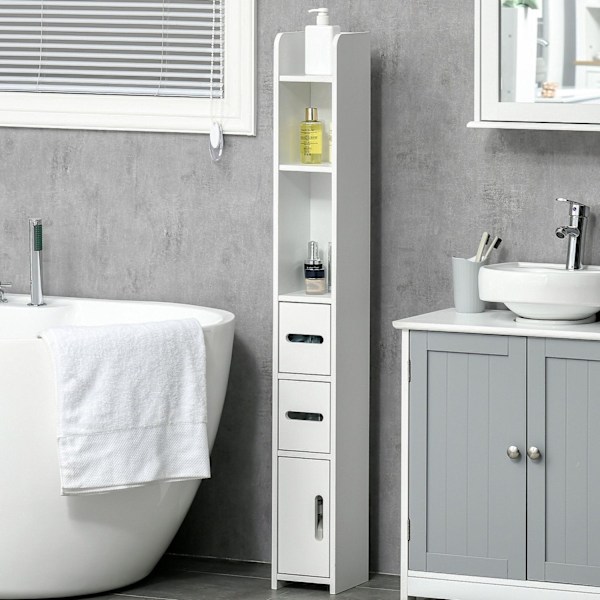 Rootz Tall badrumsskåp - förvaringsskåp - Spacebesparing skåp - fuktbeständig MDF - 15 x 17 x 120 cm vitt