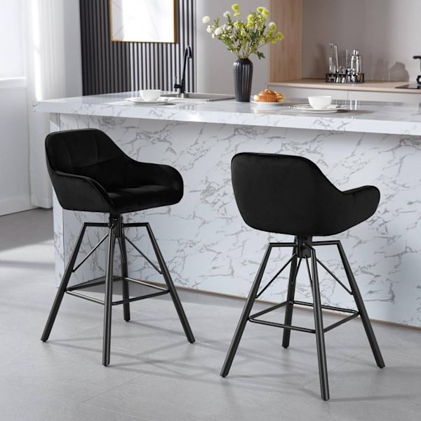 Rootz Velvet Barstole 2-delt sæt - Køkkenstole - 360° roterende stole - Høj komfort - Ergonomisk design - 51 cm x 94,5 cm x 53 cm