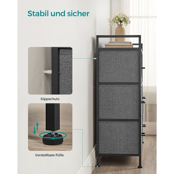 Rootz kommode med 3 skuffer - Opbevaringsskab - Grå sort trækorn - Spånplade Stål Non-Woven stof - Store skuffer - 28,5 cm x 98 cm x 85 cm - 12,8 kg V