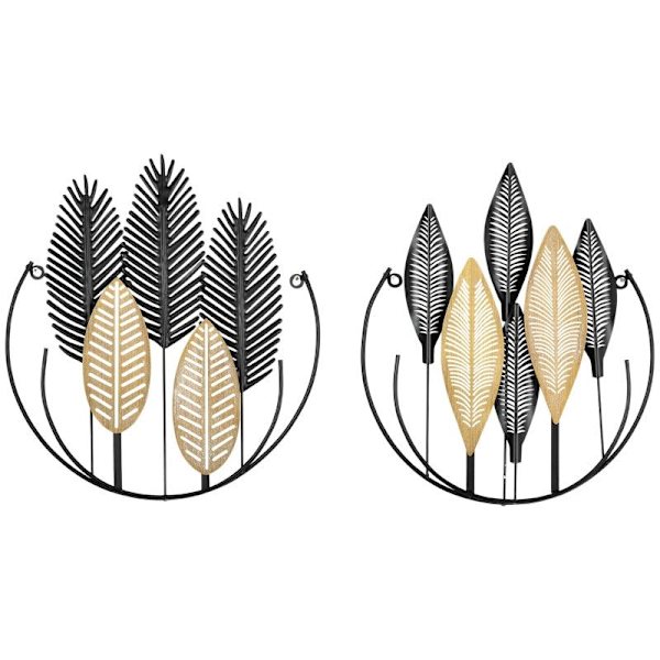Rootz 3D vægmalerier - Sæt med 2 moderne vægdekoration - Metal vægdekoration - Badeværelse - Stue - Soveværelse - Spisestue - Guld + Sort - 40L x 46H