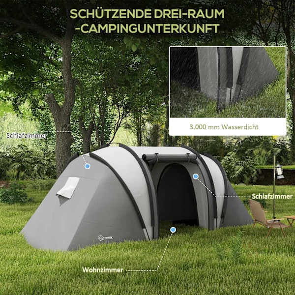 Rootz Campingtelt - Familietelt - Tunneltelt - Vandafvisende - Let transport - 450 cm x 220 cm x 180 cm