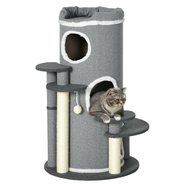 Rootz PawHut Cat Tree - Ultimate skrapstolpe - Cat Climbing Tower - Multi-Level - Slitstarkt Sisal-rep - Mjukt plyschtyg - Ø57 x 99H cm