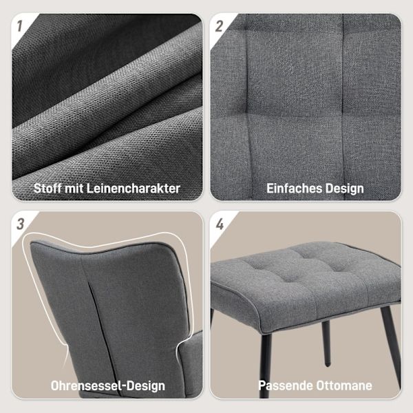 Rootz gyngestol med matchende fodskammel - Børnehavestol - Gliderstol - Mørkegrå - Polyester- og bøgetræ - 64cm x 89cm x 90cm