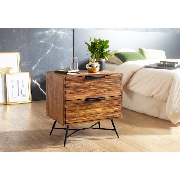 Rootz 60 x 60 x 40 cm Sheesham sidebord - Design natbord boxmadrasser - Sengebord med skuffer - Sideskab med opbevaringsplads - Natbord højt