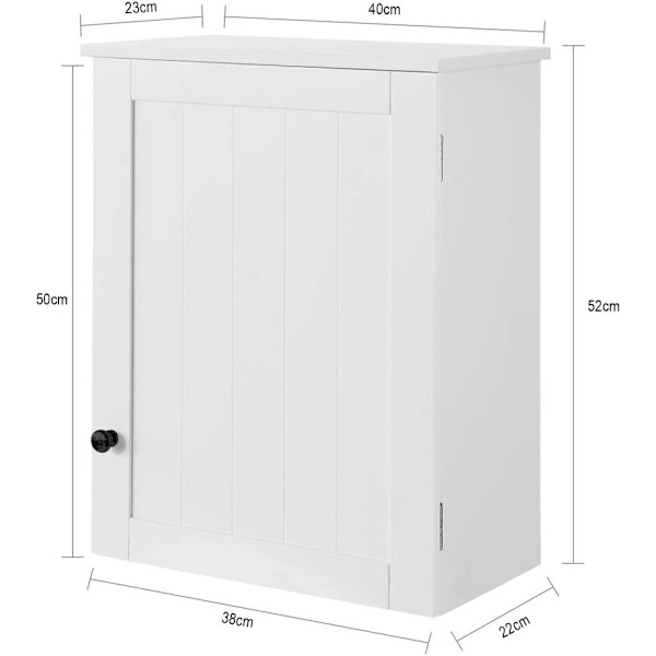 Rootz White Vægmonteret - Enkeltdørs badeværelsesskab - B40 x D23 x H52cm