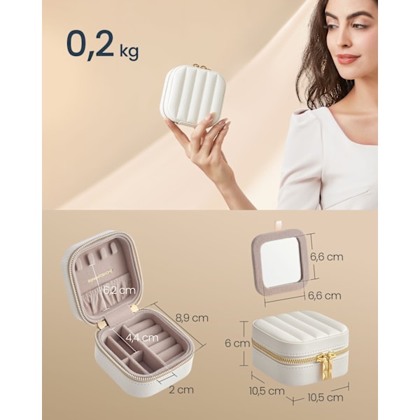 Rootz Cloud White Resesmyckeskrin - Organizerfodral - Bärbar förvaring - PU-läder - 10,5 cm x 10,5 cm x 6 cm